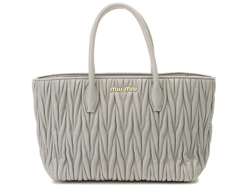 Miu Miu Matelasse Tote Bag Gray Leather